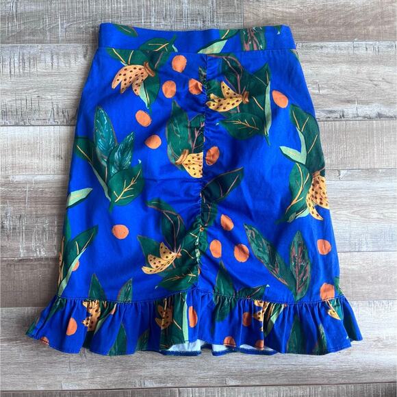 Farm Rio x Anthropologie Ruched Mini Skirt Blue XXS - Picture 2 of 4